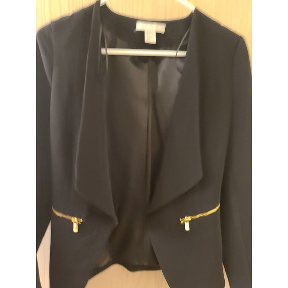 H&M‎ Black Blazer Jacket Gold Zipper Pockets Dress Workwear Size 4 - Picture 2 of 11